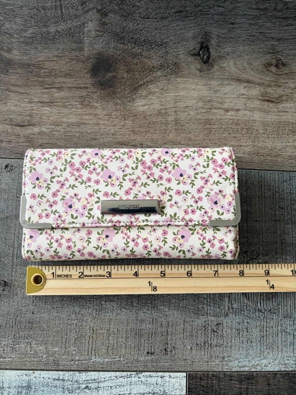 Nine West Floral Envelope Wallet Snap Clutch Pink Flower Print
